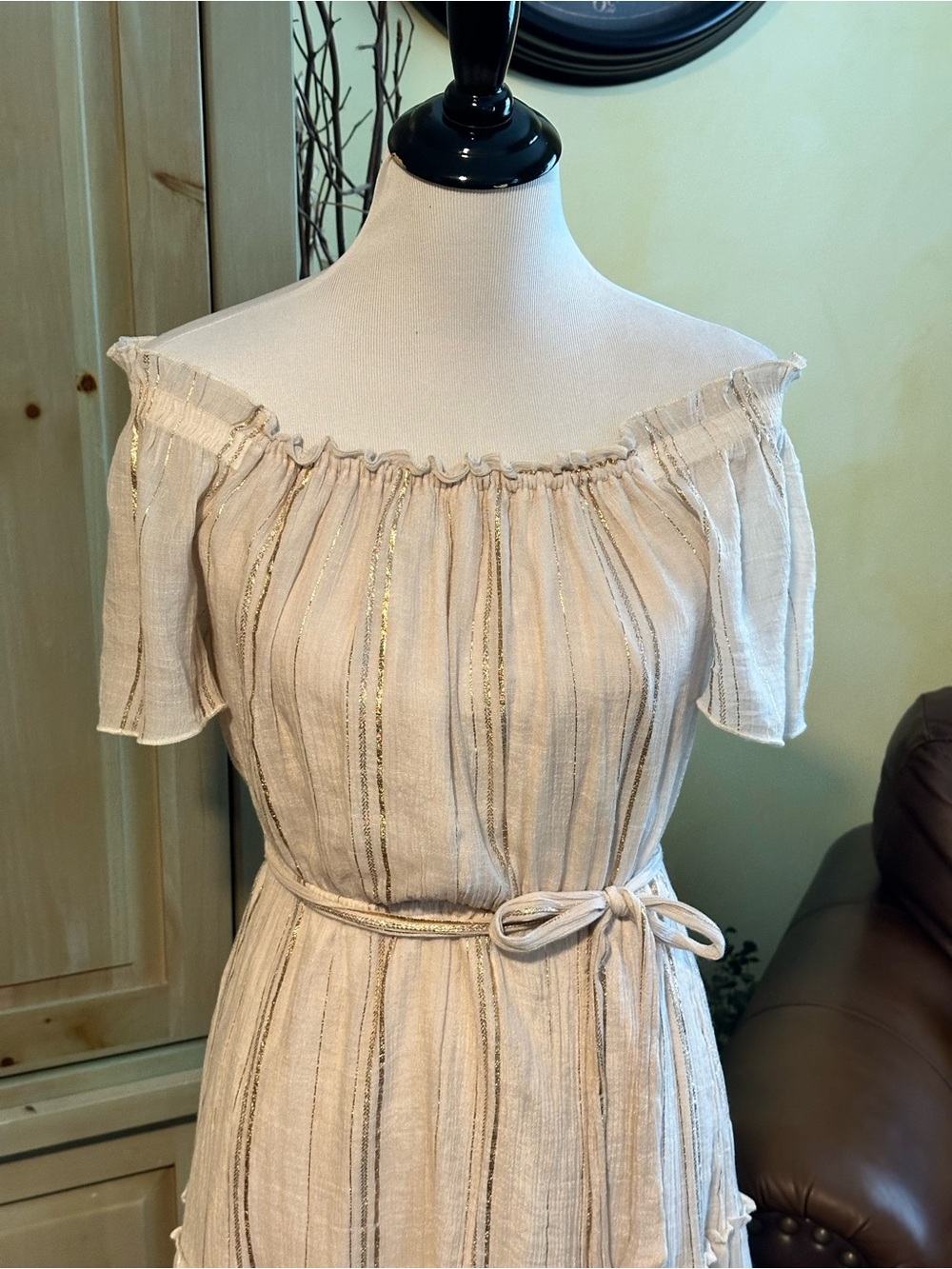 Luxology Cream Tiered Maxi Dress with Tie Waist - Picture 3 of 7